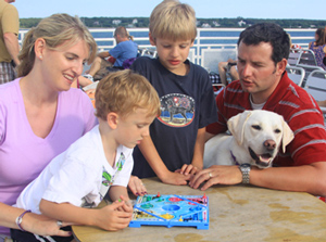 Family playing a board game